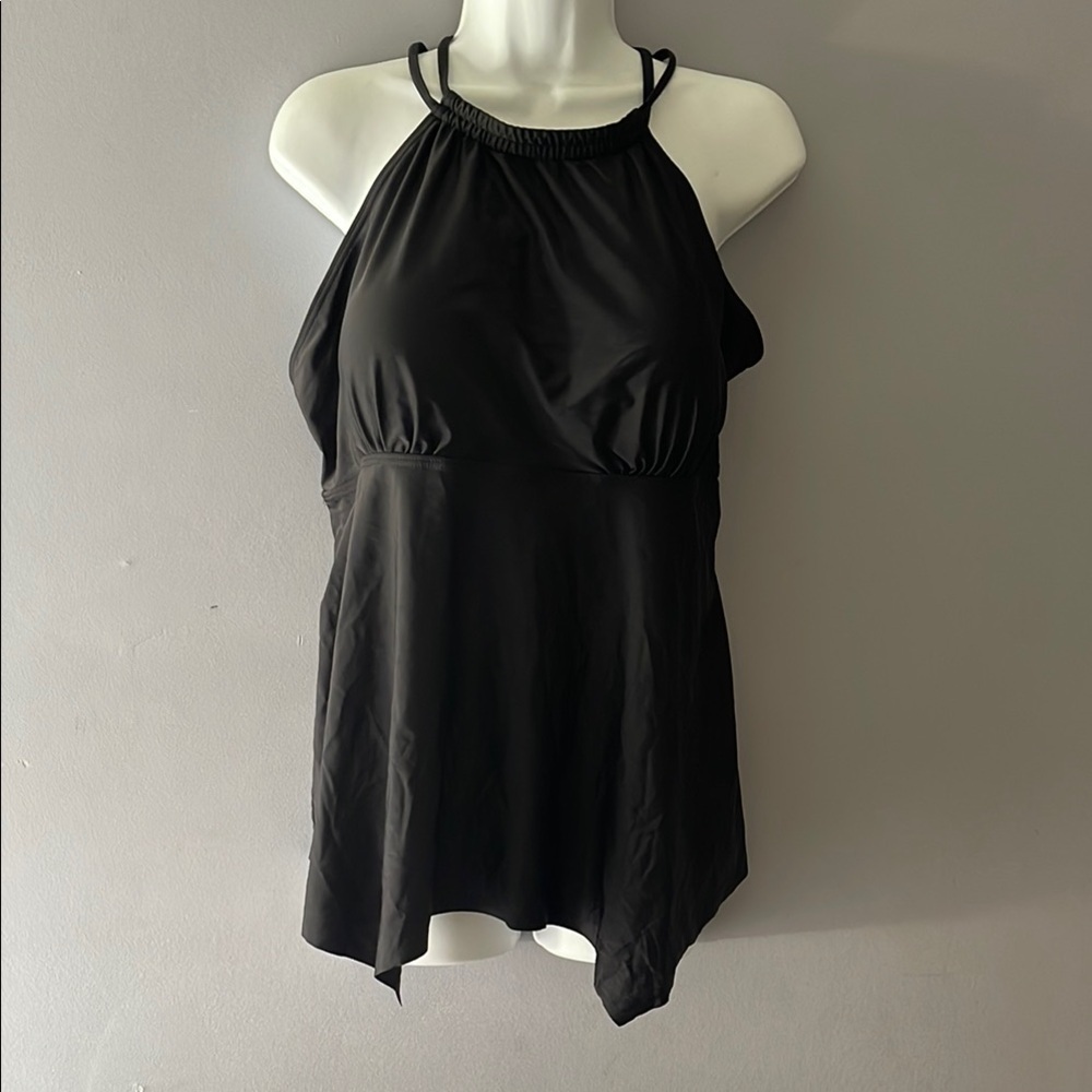 FIRPEARL Chic Black Swim top with Halter Neck